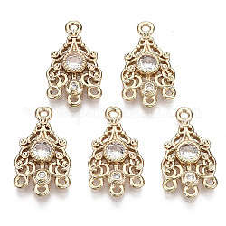 Brass Micro Pave Cubic Zirconia Chandelier Component Links, Long-Lasting Plated, Light Gold, Clear, 18.5x10.5x3mm, Hole: 1.2mm