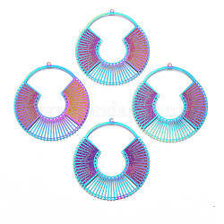 Ionenplattierung (IP) 304 Edelstahl Kronleuchter Komponenten Verbinder, Verzierungen aus geätztem Metall, Oval, Regenbogen-Farb, 63.5x58x0.4 mm, Loch: 1.2 mm & 1.6 mm