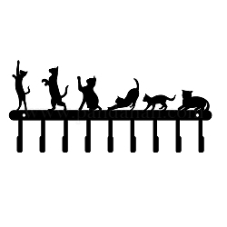 Perchas de gancho montadas en la pared de hierro, estante organizador decorativo con 9 ganchos, para bolso ropa llavero bufanda colgante titular, modelo del gato, negro, 5-7/8x13 pulgada (15x33 cm)