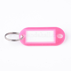 Plastikabzeichenhalter mit Eisenringen, Tag Kartenhalter, Oval, neon rosa , 50.5x22x2.5 mm, Bohrung: 7 mm