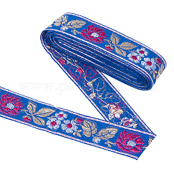 FINGERINSPIRE 5.5 Yard Vintage Jacquard Ribbon Trim 1.3 inch Royal Blue Floral with Leaves Embroidery Jacquard Trim for Sewing Vintage Woven Trim Embroidered Ribbon Craft Accessories DIY Fabric