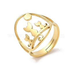 Ion Plating(IP) 304 Stainless Steel Hollow Cat Adjustable Ring, Real 18K Gold Plated, Inner Diameter: 17mm