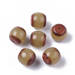Perles en résine, Canette de chèvre d'imitation, baril, kaki foncé, 12.5x13.5mm, Trou: 1.5mm