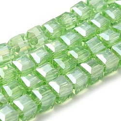 FilI di perline in vetro placcato, ab colore placcato, sfaccettato, cubo, verde chiaro, 6x6x6mm, Foro: 1 mm