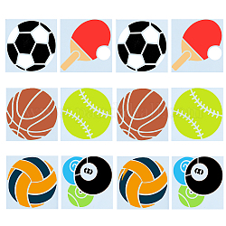 6 個 6 スタイルペットプラスチック描画絵画ステンシルテンプレート  スポーツ ボール 模様の長方形  スポーツをテーマにした模様  100x100x0.3mm  1個/スタイル