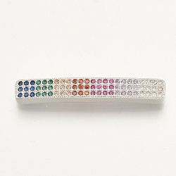 Perles de zircone cubique micro pave en Laiton, rectangle, colorées, platine, 35x5.5x3.5mm, Trou: 1.5mm