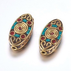 Perles Indonésiennes manuelles, avec les accessoires en laiton, sans nickel, ovale avec vortex, colorées, non plaqué, 29.5x14x9mm, Trou: 2mm