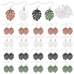 PANDAHALL ELITE 24 Pairs 4 Color Alloy Enamel Tropical Leaf Dangle Earrings, 304 Stainless Steel  Jewelry for Women, Mixed Color, 42mm, Pin: 0.7mm, 6 Pair/color
