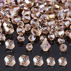 10 hebras 2 estilo transparente electrochapa perlas de vidrio hebras, color de ab chapado, facetados, bicono, crema, 4~6x4~6mm, agujero: 1 mm, aproximamente 47~96 pcs / cadena, 10.83~14.37 pulgada