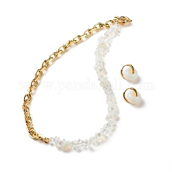 Set di gioielli con perline di chip di opalite sintetica, collana di perline di pietre preziose e orecchini a cerchio huggie da donna, oro chiaro, 16.73 pollice (42.5 cm), 20mm, ago :1mm