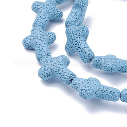 Natural Lava Rock Beads Strands, Cross, Dyed, Deep Sky Blue, 25~27x19~19.5x7.5~8mm, Hole: 1.5mm, about 16pcs/strand, 16.5 inch(42cm)