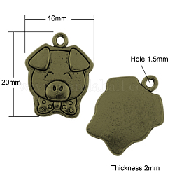 Tibetan Style Alloy Pendants, Cadmium Free & Nickel Free & Lead Free, Cartoon Piggy Charms, Antique Bronze, 20x16x2mm, Hole: 1.5mm