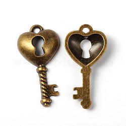 Retro Style Antique Bronze Plated Skeleton Key Pendants, Lead Free and Nickel Free, 24x12x4mm, Hole: 2mm
