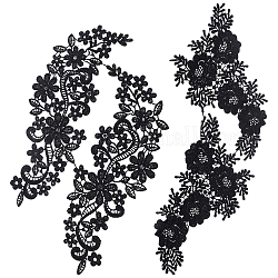 Gorgecraftレース刺繡コスチュームアクセサリー  アップリケパッチ  ミシンクラフト装飾  花  ブラック  4個/袋