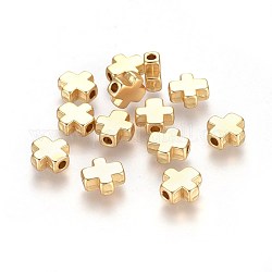 Alloy Beads, Cross, Lead Free & Nickel Free & Cadmium Free, Real 18K Gold Plated, Matte Gold Color, 8.5x8x3.5mm, Hole: 1.5mm