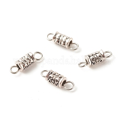 Tibetan Style Alloy Connector Charms, with 304 Stainless Steel Loops, Column, Antique Silver & Stainless Steel Color, 14.5x4.5mm, Hole: 2mm