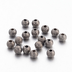 Perles en laiton texturées, sans nickel, ronde, gunmetal, taille: environ 4mm de diamètre, Trou: 1mm
