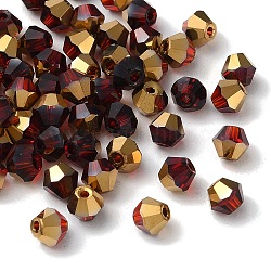 Perles en verre electroplate transparent , la moitié plaqué or, facette, Toupie, rouge foncé, 4.5x4mm, Trou: 1mm, 500 pcs /sachet 