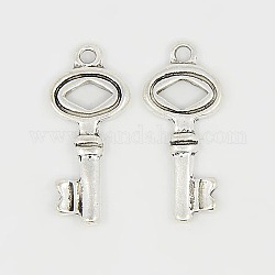 Alloy Pendants, Lead Free and Cadmium Free, Skeleton Key Pendants, Antique Silver, 30mm long, 13mm wide, 2.5mm thick, hole: 2mm
