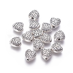 Tibetischer stil legierung perlen, Cadmiumfrei und Nickel frei und Bleifrei, Herz, Antik Silber Farbe, 9x9x4 mm, Bohrung: 1.5 mm