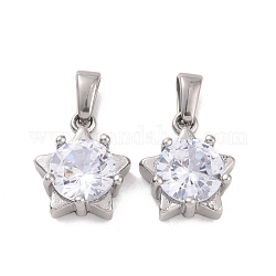 Cubic Zirconia Charms, with 304 Stainless Steel Findings, Star, Clear, Stainless Steel Color, 14x12x5.5mm, Hole: 5x3mm