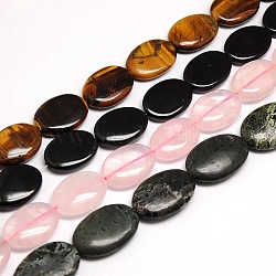 Mixed Style Natural Flat Oval Gemstone Beads Strands, 25x18x6mm, Hole: 1mm, about 16pcs/strand, 15.5inch