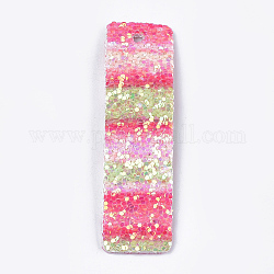 PU Leather Big Pendants, with Sequins, Rectangle, Colorful, 60x15x2mm, Hole: 3mm