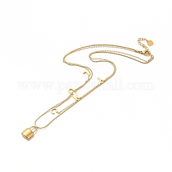 Ionenplattierung (IP) 304 Halskette mit Schloss- und Wort-Glücksanhänger aus Edelstahl, Doppelschichtige Halsketten für Damen, golden, 16.22 Zoll (41.2 cm)