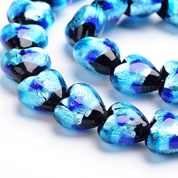 Corazón de los abalorios de cristal de murano hecho a mano, azul, 11x12x8mm, agujero: 1 mm