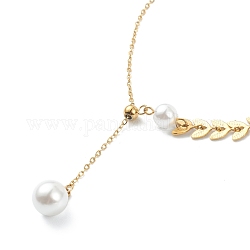 304ステンレス鋼ペンダントネックレス  アクリル模造真珠とコブチェーン付き  丸いボール  ホワイト  ゴールドカラー  18.62インチ（47.3cm）