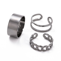 Комплект колец в форме цепочки и проволочной обмотки, широкие кольца из сплава для женщин, металлический черный, внутренний диаметр: 17~17.5 мм, 3 шт / комплект