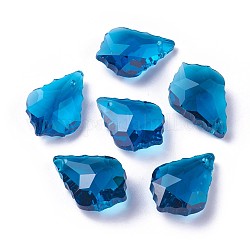 Colgantes de cristal facetado, hoja, acero azul, 22x15.5x8.5mm, agujero: 1 mm