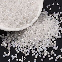 Cylinder Seed Beads, Frosted AB Colors, Round Hole, Uniform Size, White, 2x1.5mm, Hole: 0.8mm, about 40000pcs/bag, about 450g/bag