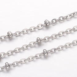 3.28 Feet 304 Stainless Steel Cable Chains, Soldered, Satellite Chains, with Rondelle Beads, Stainless Steel Color, 3x2.3x0.6mm