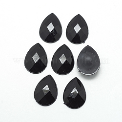 Cabochons de strass à dos plat en acrylique, facette, fond argenté, larme, noir, 14x10x3.5mm