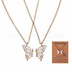 2 passende Halsketten mit Schmetterlingsanhänger, 316 Paar-Halskette aus chirurgischem Edelstahl für Mutter-Tochter-Freunde, Licht Gold, weiß, 17.72 Zoll (45 cm)