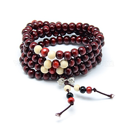 Articles à double usage, style wrap bijoux bouddhiste bois teint bracelets de perles rondes ou colliers, rouge foncé, 720mm