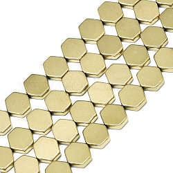 Electroplate Non-magnetic Synthetic Hematite Beads Strands, Hexagon, Real 18K Gold Plated, 7.5x8x2mm, Hole: 0.9mm, about 52~53pcs/strand, 15.75 inch(40cm)