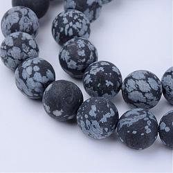 Chapelets de perles de flocon de neige en obsidienne naturelle, mat, ronde, 10~10.5mm, Trou: 1.2mm, Environ 37~40 pcs/chapelet, 14.9~15.1 pouce (38~38.5 cm)
