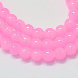 Filamenti di perline rotondo cottura imitazione dipinto vetro giada, perla rosa, 4.5~5mm, Foro: 1 mm, circa 200~210pcs/filo, 31.4 pollice