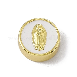 Emaille-Perlen aus echtem 18 Karat vergoldetem Messing, langlebig plattiert, Religion, cadmiumfrei und bleifrei, flach rund mit Jungfrau Maria, weiß, 11x4.5 mm, Bohrung: 1.8 mm