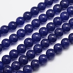 Filamenti di perline naturali e tinti Malesia giada, tondo, blu notte, 10mm, Foro: 1.0 mm, circa 38pcs/filo, 15 pollice