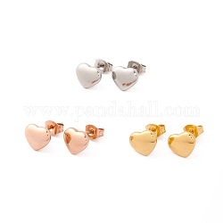6 Pairs 304 Stainless Steel Heart Stud Earrings for Women, Mixed Color, 7x9mm, Pin: 1mm
