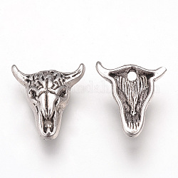 Tibetan Style Alloy Charms, Cattle, Cadmium Free & Lead Free, Antique Silver, 13x12x3.5mm, Hole: 2mm, about 1260pcs/1000g