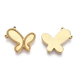304 Stainless Steel Cabochon Connector Settings for Enamel, Butterfly, Nickel Free, Real 14K Gold Plated, Tray: 5x13mm and 3.5x10mm, 16x17.5x2mm, Hole: 0.8mm