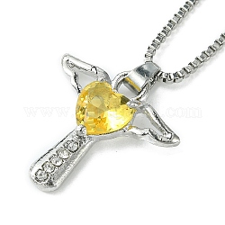 Fée zircone cubique avec collier pendentif coeur avec chaînes de boîte, bijoux en alliage de zinc platine pour femmes, jaune, 18.98 pouce (48.2 cm)