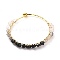 Natural Mixed Stone Chips Beads Bangles, with Golden Copper Wire, 1/4 inch(0.65cm), Inner Diameter: 2-1/2 inch(6.2cm)
