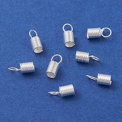 Iron Cord End, Coil Cord End, Silver, 10x4.5mm, Hole: 3.5mm, Inner Diameter: 3.5mm