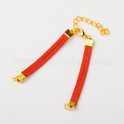 Faux Suede Cord Bracelet Making, with Iron Findings and Alloy Lobster Claw Clasps, Golden, Red, 135x6mm, Hole: 4mm