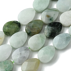 Natürliche Myanmar-Jadeit-Perlenstränge, facettiert, Träne, 14~14.5x10~10.5x5~5.5 mm, Bohrung: 0.8 mm, ca. 28 Stk. / Strang, 15.87'' (40.3 cm)
